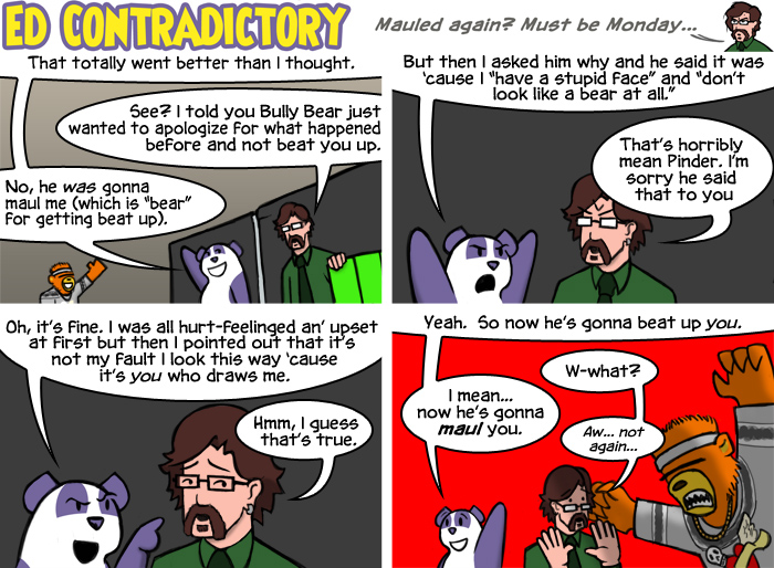 Pinder the Panda Bear confronts a bully. 