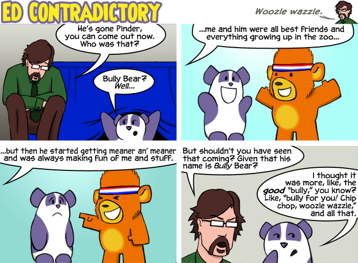 Pinder the Panda Bear flashes back to his time in a zoo with Bully Bear.